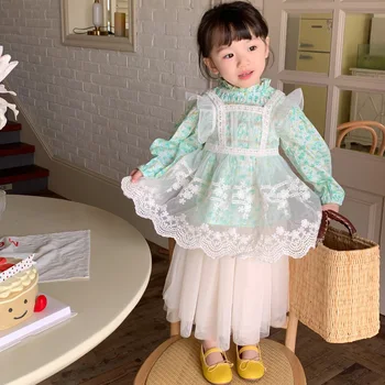 Корейското Детско Пролетта рокля 2023 година За момичета, Блуза-риза с Части пола, рокля-калъф от 3 теми, комплект TT99602