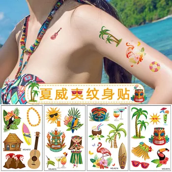 10 бр./компл. Етикети с гавайскими татуировки за тропически парти Aloha Flamingo Временни татуировки Hawaii Luau, за да проверите за декор парти лято