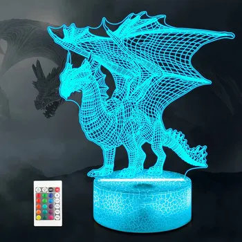 3D Dragon Night Light 16 цвята Настолна лампа с дистанционно управление Декор на детска стая като коледни подаръци за рожден ден, за момчета и момичета