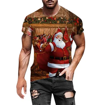 Мъжки тениски с 3D принтом С Коледни букви Есен Зима Модерен топ, Блуза, Ежедневни дрехи с къс ръкав и кръгло деколте Мъжки
