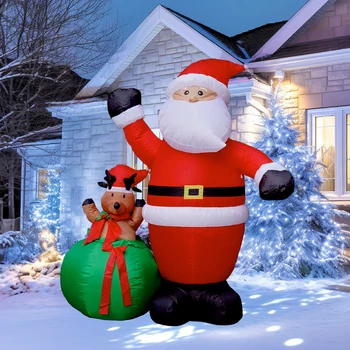 1.8 m Коледен надуваем Дядо Коледа с подарочным пакет и елени, вградени светлини, украса за тържества и партита на открито в дома