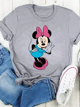 Лятна тениска Disney с Мики Маус, модни сладък дрехи с хубав принтом, дамски топ с къс ръкав и графични футболками