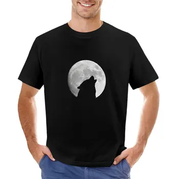 Тениска с диви животни, Тениска с изображение на Вълк, воющего на Луната, Тениска с изображение на дивата природа на Северна Америка, Тениска с образа на вълци през нощта