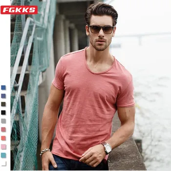 Марка FGKKS, Мъжки t-shirt, Модерен Дизайн, Приталенные Качествени Тениски от 100% памук, Мъжки Блузи, Тениски, тениски с къс ръкав, Мъжки