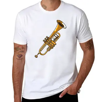 Тениска GOLDEN TROMPET - art за музиканти, скъпа облекло, тениски с шарките на аниме, плътно прилепнали тениски за мъже