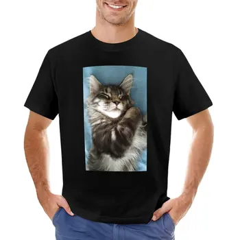 Тениска с коте на мейн куун, върхове по поръчка, летни мъжки тениски от памук