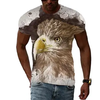 Летни рисунки за почивка, мъжка тениска с изображение на орел, хип-хоп 3D принт, блузи с къс ръкав, модни дрехи, индивидуалност, кръгъл отвор, модни дрехи