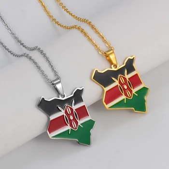 Anniyo Карта на Кения Флаг Висящи колиета, Бижута Кения украса Карта на Кения #322201