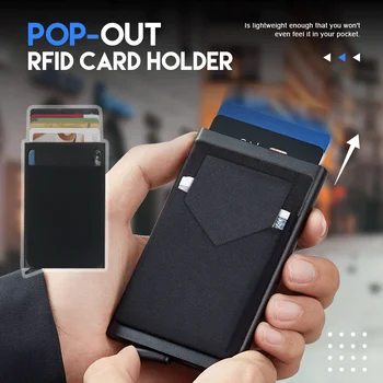 Всплывающая мъжка чанта за визитни картички RFID карта Мъжки мини пакет от Алуминий Метален защитен смарт быстросъемный чантата си за самоличност