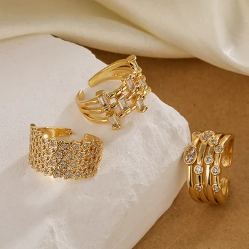 Mafisar, Нови висококачествени златни пръстени с цирконии, Модни минималистичная геометрия, Регулируем пръстен, Дамски украса за партита, подаръци