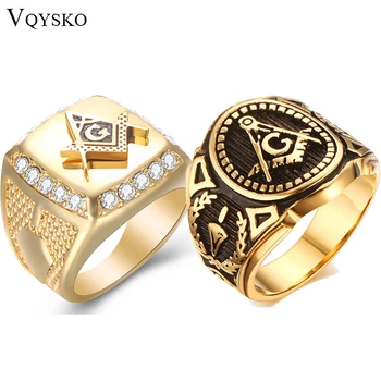Реколта мъжки масонские пръстени, качествени бижута от неръждаема стомана, годежен пръстен за мъже, титанов пръстен в стил пънк в ретро стил златен цвят