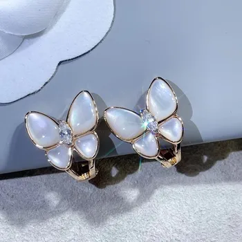 Класически обици-карамфил от сребро проба 925 с пеперуди-фритилляриями, дамски модни бижута елит на марката, подарък