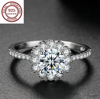 Нов кръгъл диамант с муассанитом под формата на слънчоглед S925, сребърно покритие от платина, луксозно пръстен във формата на короната на принцеса, прекрасни нежни дамски бижута