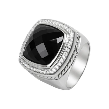 забележително пръстен от черен фианита диаметър 15 мм с подложка, стилно луксозно обрат-пръстен с частичен морски камък за женските бижута