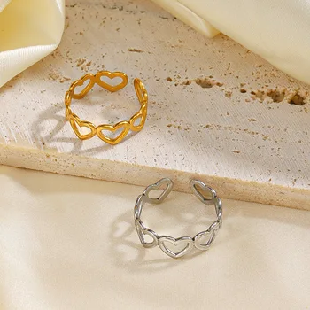 Модно прост пръстен с кух пръстен любов от неръждаема стомана, Популярно пръстен с персиковым сърце, на женската индивидуалност