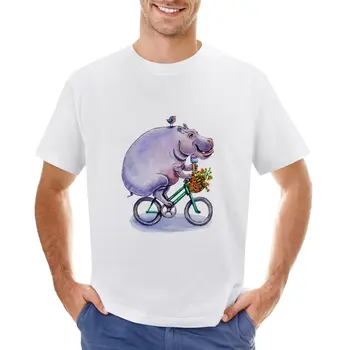 хипопотам на велосипед с тениска icecream, митнически тениски, мъжки тениски голям размер
