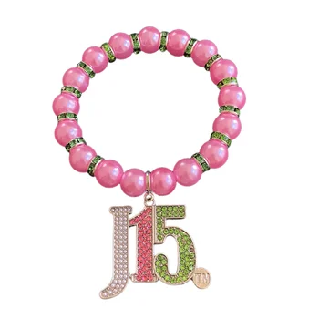Персонални декорации, ръчно изработени от розови перли, метален медальон J15, еластична гривна