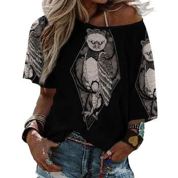 Тениска с къс ръкав Harpy Орел с рюшами, Дамски ризи, Модни ежедневни ризи Harpy Орел, Harpy Eagle Diamond Moody Bird