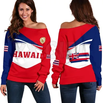 YX МОМИЧЕ Hawaii Flag с 3D принтом, Нестандартен, Дамски ежедневни пуловер с дълъг ръкав, пуловер