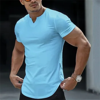 Мъжки Нови Летни Универсални Тениски New V Men С къси Ръкави И V Образно деколте, Памучен тениска Голям размер за Мъже, Мъжки Ризи Голям размер
