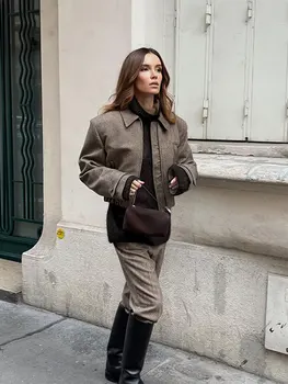 Реколта женски свободни сака с ревера и яката, Шик обикновена палто с цип дълъг ръкав, есенни дамски елегантни улични якета 2024 г.