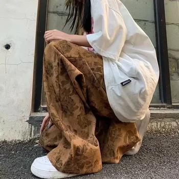 Модерни ежедневни панталони Instagram за хай стрийт, преки свободни панталони, широки панталони, пролет и есен, японски ретро-велур