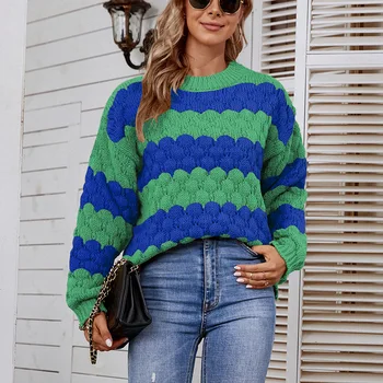 Подходящ по цвят свитшот с закрученным кръгло деколте, дамски пуловер Есен-зима 2023, Нов пуловер пуловер blusa cashemere feminina.