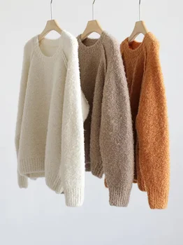 Есенно-зимния дебел пуловер с кръгло деколте и дебела игла, безплатно, корейски стил, топла атмосфера проста