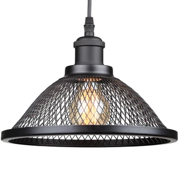 Ретро промишлен окачен лампа E27 с черна метална мрежа Ретро Окачен лампа от желязна тел в стил Loft Ресторант Тавана лампа