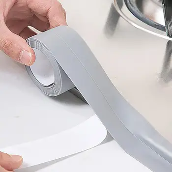 Водоустойчив оборудване запечатване лента срещу мухъл За баня Самозалепващи оборудване запечатване лента от PVC за кухненски мивки Стикер на рамката на прозорец, Бял шев