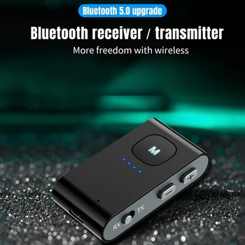 Аудиоприемник-предавател, Bluetooth 5.0 с жак 3,5 мм за безжичен микрофон, адаптер за захранване на дисплея с поддръжка на TF карти с клипс