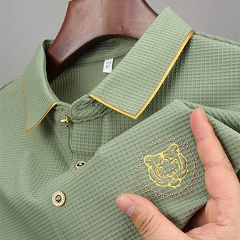 Висококачествена и модерна риза с къс ръкав, мъжки брандираната тениска-поло с бродерия във формата на главата на тигър, дишаща, впитывающая пот лятна тениска за мъже