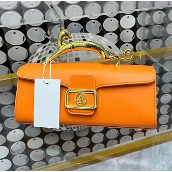 2024 Нова дамска кожена чанта-черупки от луксозна марка, дамски проста модерна чанта с метална катарама, наклонена чанта за партита, пътуване до работа