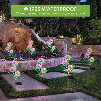 Външни светлини от слънчева градина с 2 режими, Слънчеви цветя от глухарче, Водоустойчива лампа IP65 за украса на градината, косене на трева, на двора, сватбени тържества.