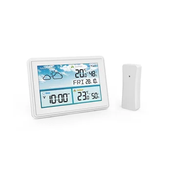 Безжична цифрова метеорологичната станция С цветен LCD-дисплей, термометър, влагомер, сензор за прогнозата, Календар точката на замръзване (A) Штепсельная вилица ЕС
