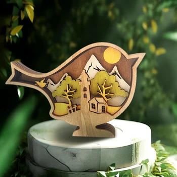 Выдалбливают многослойни дървени орнаменти Ретро сънливи Пиле Пеперуда Заек Изделия от птици Скулптури за начало на работния плот