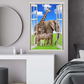 3D прозореца, Звездното небе, динозавър, един слон, един стикер от матово PVC, Детска стая, спалня, Коледен реквизит за снимки на закрито
