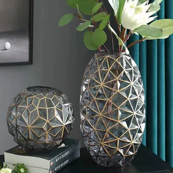 Лека разкошна ваза от скандинавския стъкло за декорация на хола, Цветен режим, креативна ваза за цветя, Аксесоари за украса на дома