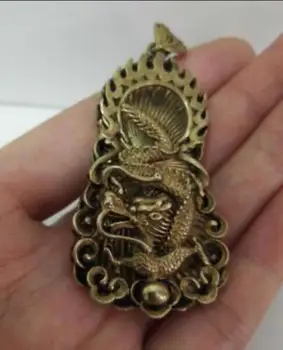 Китайски стара антични колекция, малка висулка във формата на дракон от чиста мед