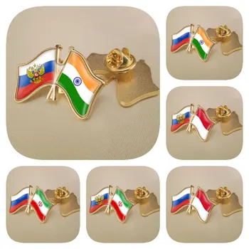 Русия и Индия Индонезия Иран Знамена приятелство с двойно посредством кръстосване на Игли за Брошки ревери Икони