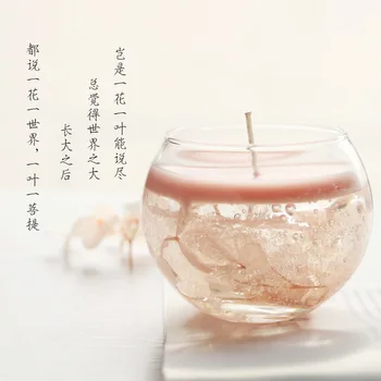 Класическа китайска ароматна свещ с Дзен сухоцветом, соев восък и стъклен подсвечником, роза, камбана за декорация на дома