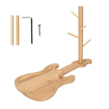 Стойка за съхранение на бижута и ключове Тава за съхранение на ключове Здрава основа във формата на китара Луксозна модерна дърво за спални