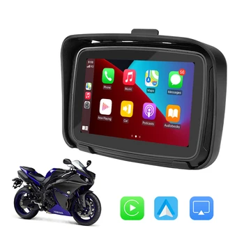 Външен Навигатор Открит IPSX7 Водоустойчив 5-инчов Сензорен екран Портативен Мотоциклет Специална Навигация Безжичен Авто Плейър - Android Auto