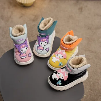 Kawaii Sanrio/ Детски Зимни Обувки Hello Kitty My Melody Kuromi, Къси Ботуши С Аниме, В Есенно-Зимната Памучен Обувки, Нескользящий Топъл Подарък За Момичета