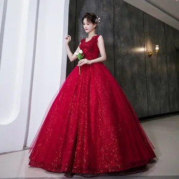 Bomaris Бордовое Бална рокля Буйни рокли на Маскарадните Vestidos De 15 Anos Реколта Вечерни рокли Принцеса с 3D ТОПЛИ Цветове