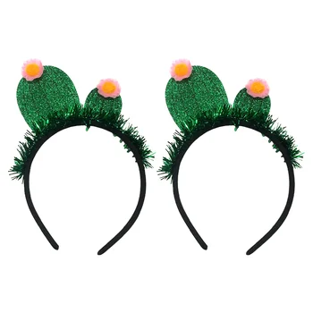 2 елемента превръзка на главата под формата на кактус, блестяща лента за коса с кичури, вечерна шнола за коса (зелена)