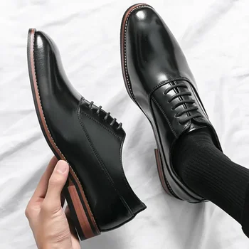 Луксозна висококачествени мъжки обувки, модерни ежедневни обувки, мъжки Oxfords с остри пръсти, сватбени кожени модела обувки, Мъжки офис обувки за мъж