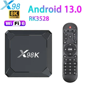 X98K Android 13 WIFI6 TV Box Поддържа 4K 8K 3D БТ HDR10 + 5G Dua WIFI RK3528 4G 32G Носители на Google Voice, Smart TVBox 2G 16G