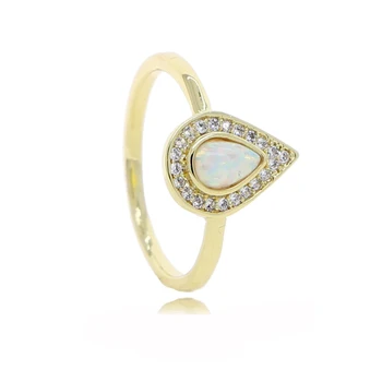 Нов Елегантен и Изискан пръстен Златен цвят, Годежен с опалом и кристал, Прости Елегантен пръстен с цирконием ААА, дамски бижута