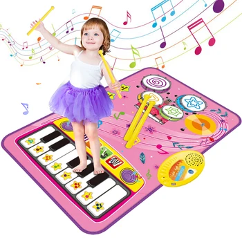 Сензорен геймърска подложка за джаз на барабаните 2 В 1 с 2 пръчки Детски музикален килим за игри Водоустойчив за деца над 18 месеца